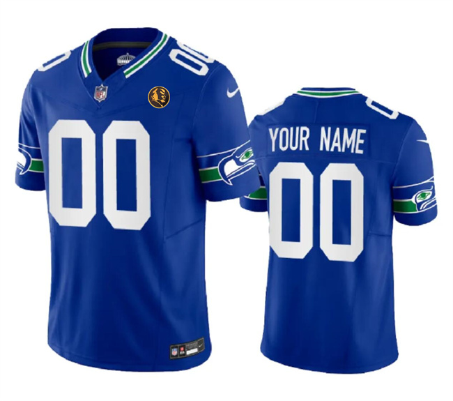 Men's Seattle Seahawks Active Player Custom Royal 2023 F.U.S.E. Throwback With John Madden Patch Vapor Limited Stitched Jersey - Click Image to Close